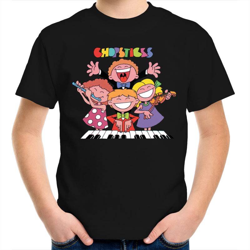 CHOPSTICKS on BLACK - Kids T-Shirt